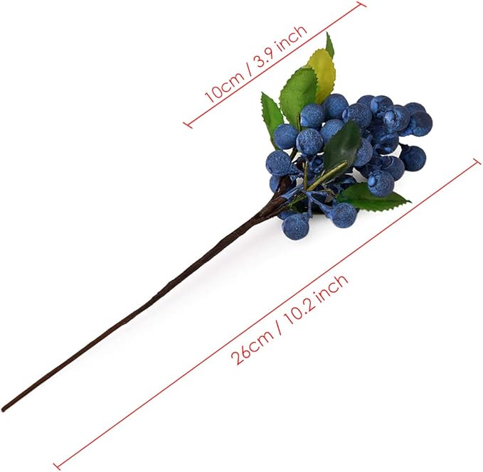 DS. DISTINCTIVE STYLE Artificial Blueberries 4 Pieces Lifelike Faux Fruit Berries Fake Flowers for Decoration (Blue)