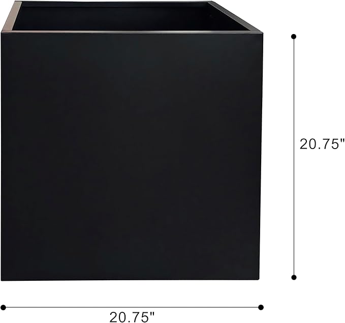ARNIS Metal Planter Box, 20.75" Lx20.75 Wx20.75 H Large Square Indoor Outdoor Planters Cube, Galvanized Steel Heavy Duty Flower Pot with Drainage for Tall Plants, Trees, Flowers (Black)