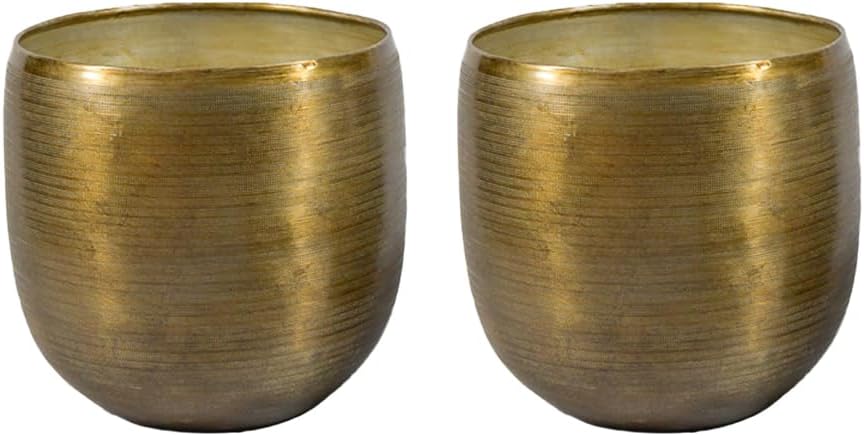 Serene Spaces Living Brass-Toned Aluminum Cachepot Planters, Handcrafted in India, Elegant Wedding, Home & Office Decor, Vintage Planter for Indoor Plants, Flowers, Table Centerpieces, Large, Set of 2