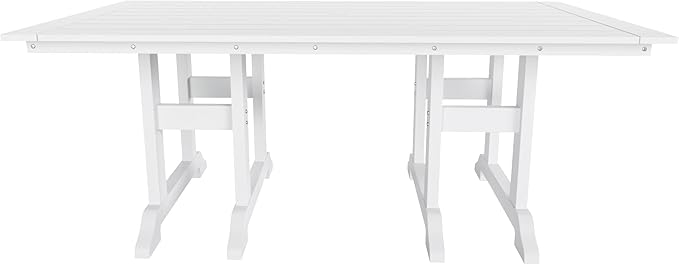 WestinTrends Malibu 6 Piece Adirondack Patio Dining Set with Bench, All Weather Poly Lumber Outdoor Table and Chairs, 71" Trestle Dining Table, 4 Adirondack Chair with Dining Bench, White