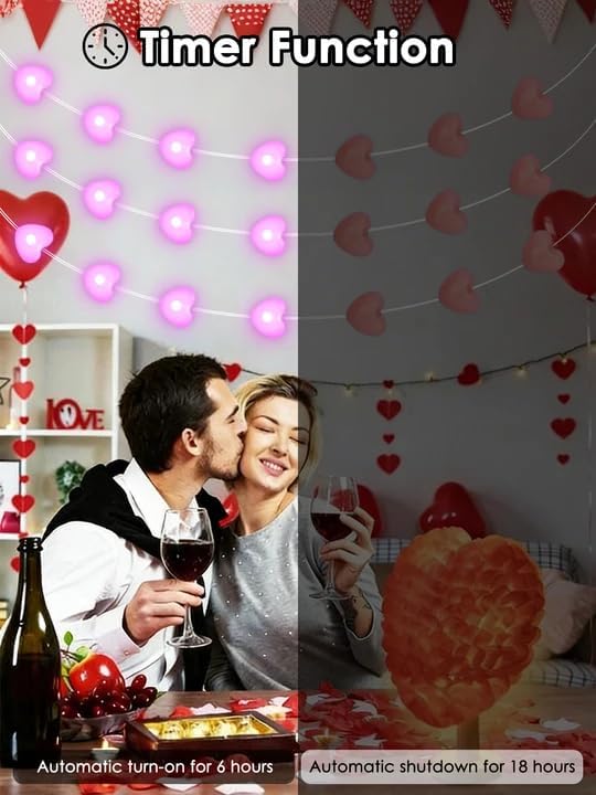 Valentines Heart Fairy Lights Battery Operated with Remote, 10FT 30 LED Pink Heart String Lights with 8 Modes & Timer, Twinkle Light for Outdoor Indoor Proposal Anniversary Wedding Valentines Decor