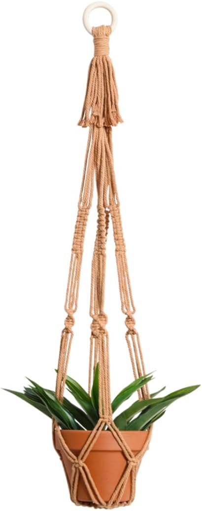 Artilady Plant Hanger Indoor Macrame Hanging Planters for Plants Holder Boho Brown Basket No Tassels Farmhouse Rustic Window Wall Decor (Brown Planter)