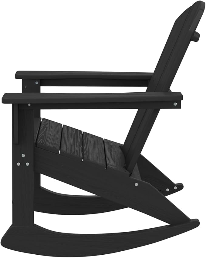 SERWALL Outdoor Adirondack Rocking Chair, All-Weather HDPE Porch Rocker Chair, Patio Adirondack Rocker Chair for Lawn Porch Deck, Black