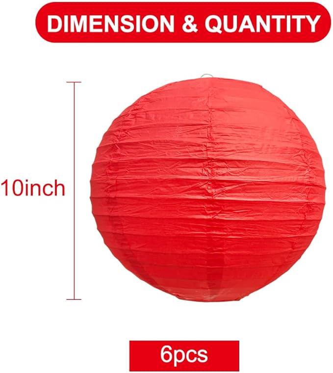 BEISHIDA 10-Inch Red Round Paper Lanterns Decorative Hanging Asia Chinese Japanese Paper Lanterns Lamp for Birthday Wedding Valentine's Day Anniversary Baby Shower Christmas Party Decoration（6 Packs）