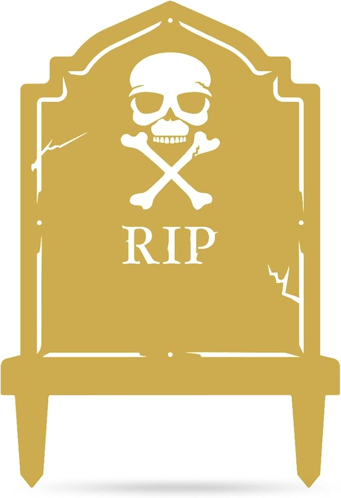 RealSteel Halloween Tombstone Monogram Decoration - Graveyard Skull Décor - Fall Yard Metal Stakes Display - Skeleton Front Garden Sign - Scary Customized Monogram - Spooky Horror Art