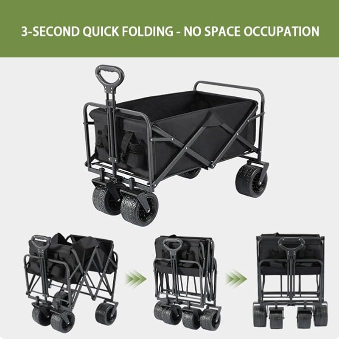 Wagons Carts Foldable, Heavy Duty Utility Shopping Cart with Wheels,Portable Utility Outdoor Wagon for Grocery, Shopping, Garden, Sports, Camping, Black
