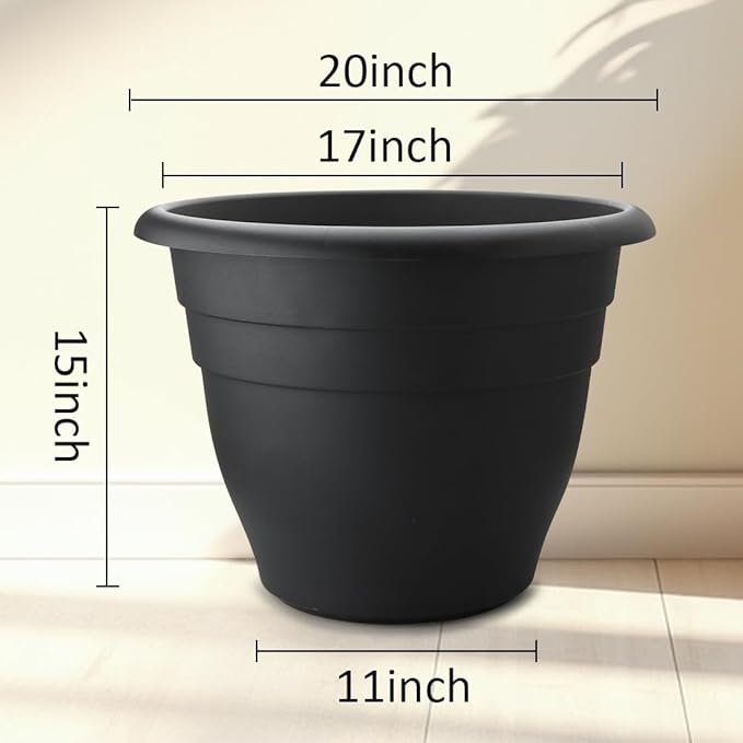 RooTrimmer 3-Pack 20 Inch Large Plastic Plant Pots for Outdoor, Heavy Duty Extra Large Deep Garden Planter with Drainage Holes, Sturdy Textured Black Flower Pot for Trees, Shrubs, Patio, Lawn