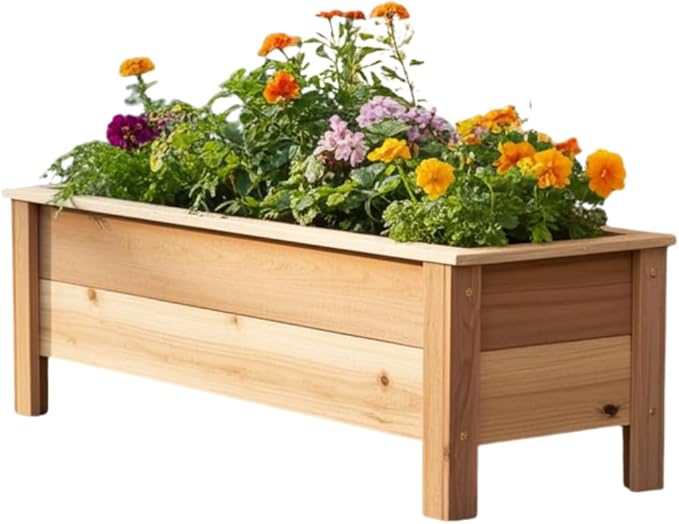 Cedar Raised Garden Bed Planter Box with Legs – Heavy Duty Outdoor Wooden Planter for Vegetables & Flowers, No Bending Elevated Design, Custom Size, Handmade in USA (46in x 15.5in x 16in)