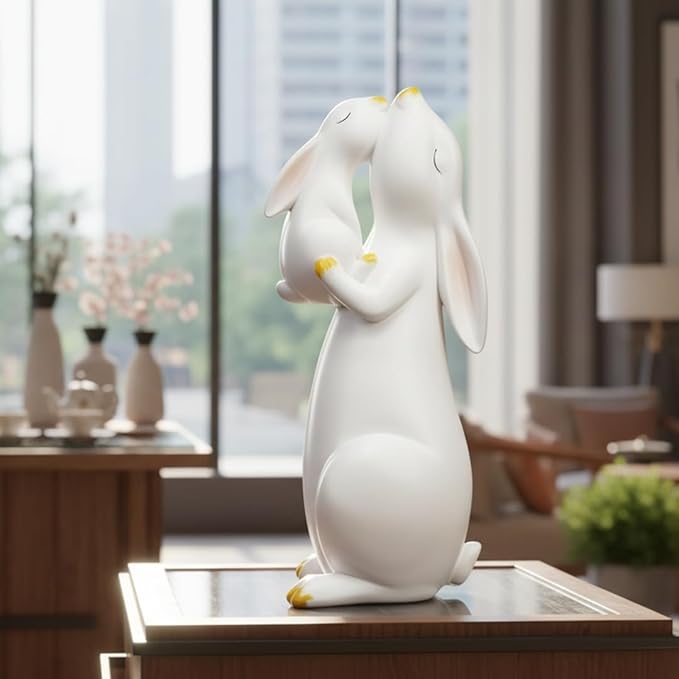 11-inch Tall Resin Bunny Statue - Hand-Painted White Rabbit Figurine for Easter Decor, Spring Home Accent & Memorial Gifts (Indoor/Outdoor)