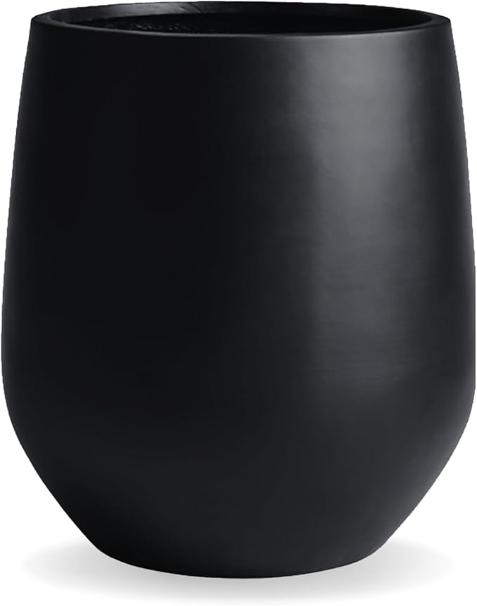 KUTE NEST 16.5" H x 15" D Corso Fiberstone Round Tapered Planter with Drainage Hole, Smooth Finishes, Weather Resistant for Indoor & Outdoor Use, Included 2 Extra Coco Mats (Black, 11.5" Pot Opening)