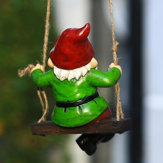 Garden Gnome Hanging Statue - Handpainted Resin Fun Outdoor Decor, Perfect for Patios, Gardens, Porches, or Lawns Great Christmas Tree Decor Halloween New Year