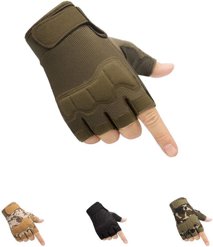 HYCOPROT Fingerless Tactical Gloves, Knuckle Protective Breathable Lightweight Outdoor Military Gloves for Shooting, Hunting, Motorcycling, Climbing