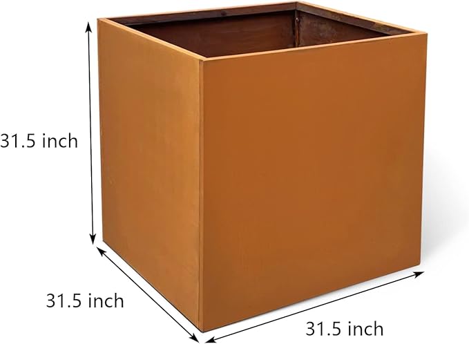 GZGNEEVL Corten Steel Planter Box Metal Outdoor Planter Large Square Cube Rustic Planter Pot Durable Antique Detached for Commercial Residential Tall Plant Patio Deck and Backyard 32 Inch
