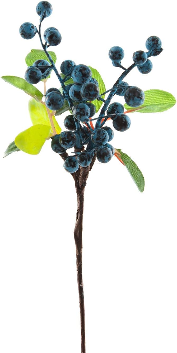 SHACOS Artificial Blue Berry Stems Pack of 20 Fake Blue Berries with Green Leaves 9.8 inch Fake Blueberries Picks for Christmas Decorations Crafts Holiday Home Decor Blueberry
