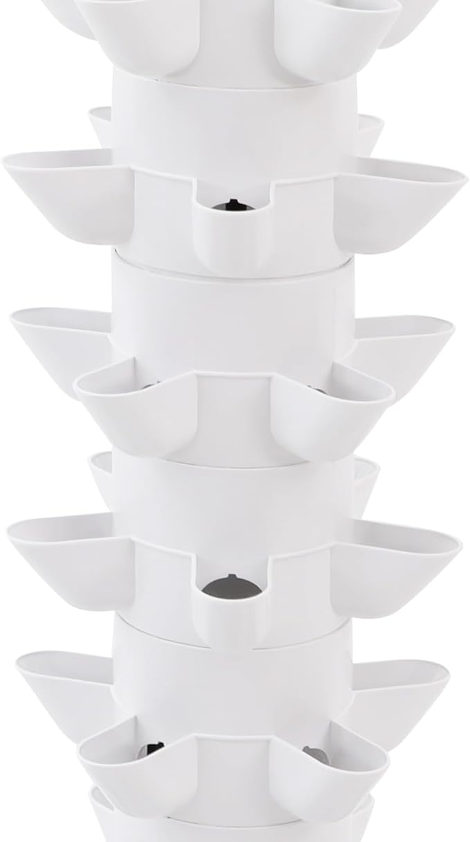 7-Tier Hydroponic Growing Tower, 35-Plant Indoor Gardening System w/Automatic Water Circulation, Vertical Aeroponic Tower Garden for Herbs, Vegetables, Fruits (Grey, 35-Plants)