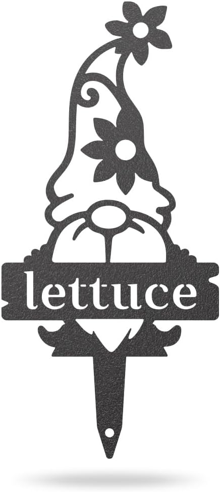 RealSteel Brand, Gnome Plant Markers for Outdoors, Garden Labels Metal Stake, Plant Tags, Garden Sign for Vegetables, Outdoor Decorations, Yard and Gardening Gift - Lettuce