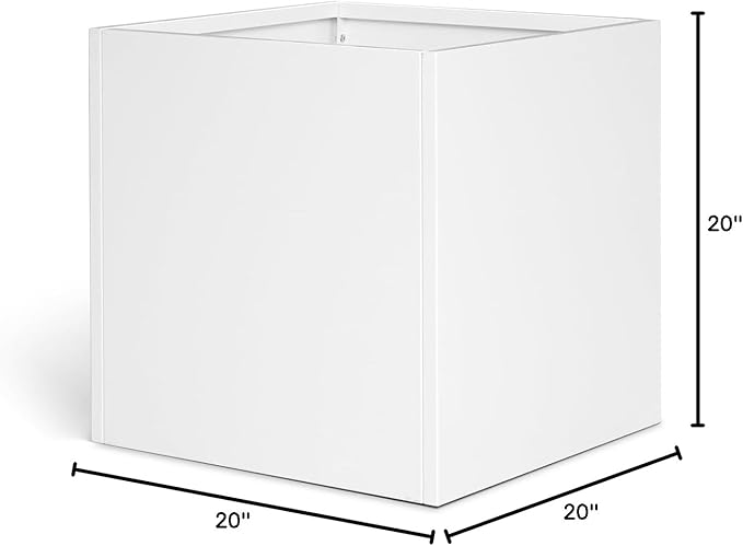 GZGNEEVL White Outdoor Planter Square Steel Planters Galvanized Steel Planter Box 20 Inch Indoor Metal Large Planters Cube Heavy Duty Modern Commercial Residential for Trees Patio Yard Garden