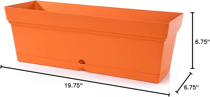Mintra Window Box Planter, Window Planter Box for Indoor Outdoor Use, Rectangular Pots with Saucers & Drainage Holes, Decorative Plant Pots for Window Sill, Shelf, Desktop, 19" Wx6.75 H, Orange