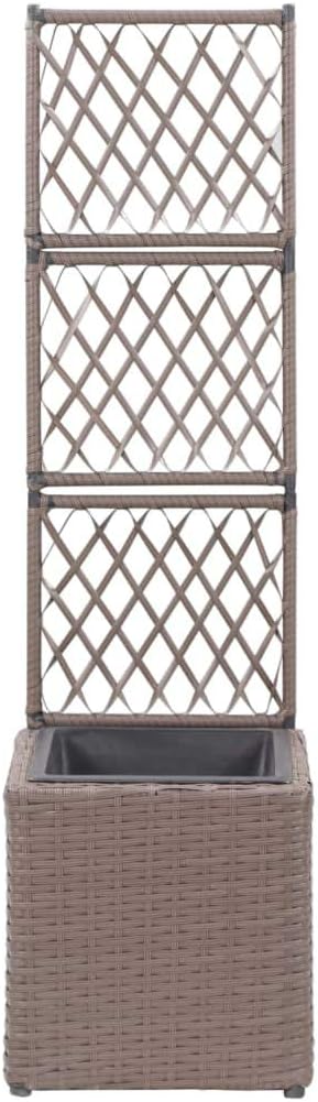 vidaXL Poly Rattan Planter with Removable Pot and Built-in Trellis, Brown, Square-Shaped, Outdoor Planter for Climbing Plants