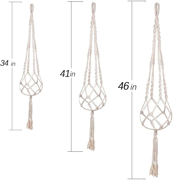 MIPON 3 Pack Macrame Plant Hanger Indoor Hanging Planter for Plants Holder with 3 Hooks,46"/41"/34" Size for Boho Home Decor,Ivory(POTS NOT Included)