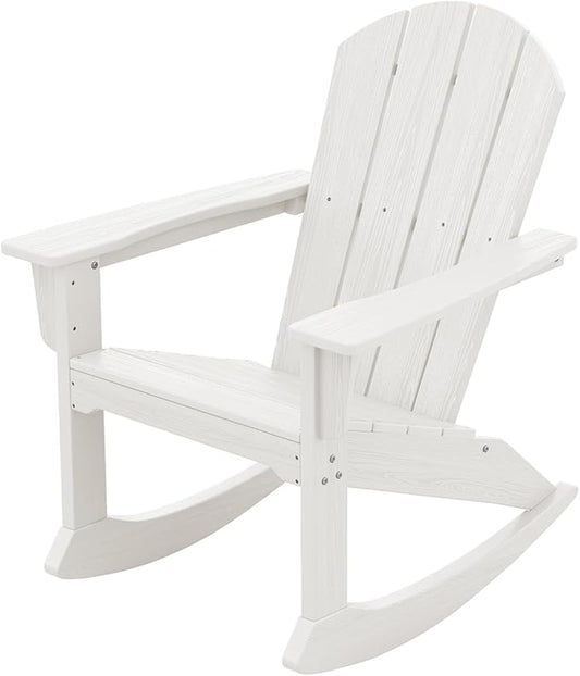 SERWALL Outdoor Adirondack Rocking Chair, All-Weather HDPE Adirondack Rocker Chair, Front Porch Rocker Chairs for Patio Lawn Porch Deck, White