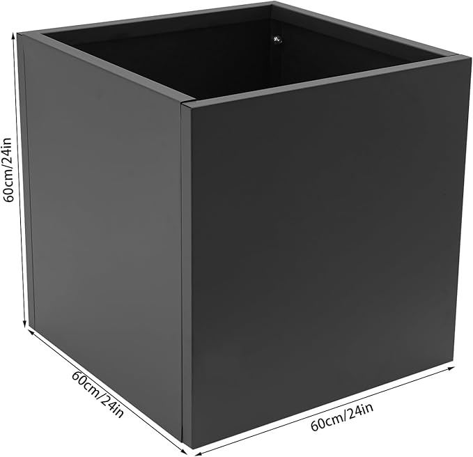 REBaiYU Steel Metal Square Planter Box for Indoor Outdoor, 20/24Inch Modern Flower Pots Tall Cube Planters with Large Opening Design for Plants, Flowers, Garden (Black, 24Inch)