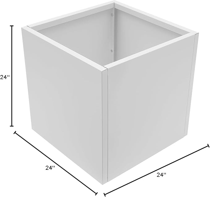 DYNAMI Square Planter Box,24x24x24in Steel Metal Planters Large Cube Plant Pot for Outdoors,Modern Heavy Duty Flower Pot for Patio, Deck, Yard, Garden (White, 24in)