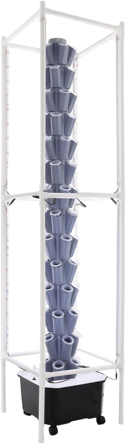Hydroponics Growing System Kit,70 Pods Vertical Indoor Garden with LED Grow Light, Indoor Herb Garden with Wheels, Plant Germination Kit for Vegetable Fruit (Grey 70 Holes)