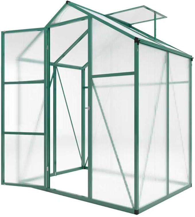 Greenhouse for Outdoors 6.1x4.1x7.2FT, Polycarbonate Green House with Roof Vent, Lockable Door and Ground Nails, Heavy Duty Aluminum Walk-in Greenhouse, Large Sunroom for Garden, Green
