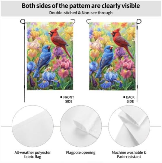 Birds Garden Flag 12x18 Inch Double Sided All-Weather Polyester Outdoor Flag For Patio Lawn Yard And Garden Welcome Decor