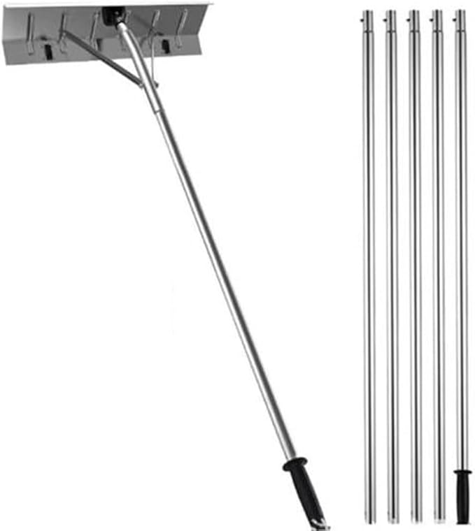 Adjustable Roof Snow Rake 4.9–20.5 Ft, Lightweight Aluminum Roof Snow Remover Tool, Long Reach Roof Rake for Snow Removal and Ice Dams