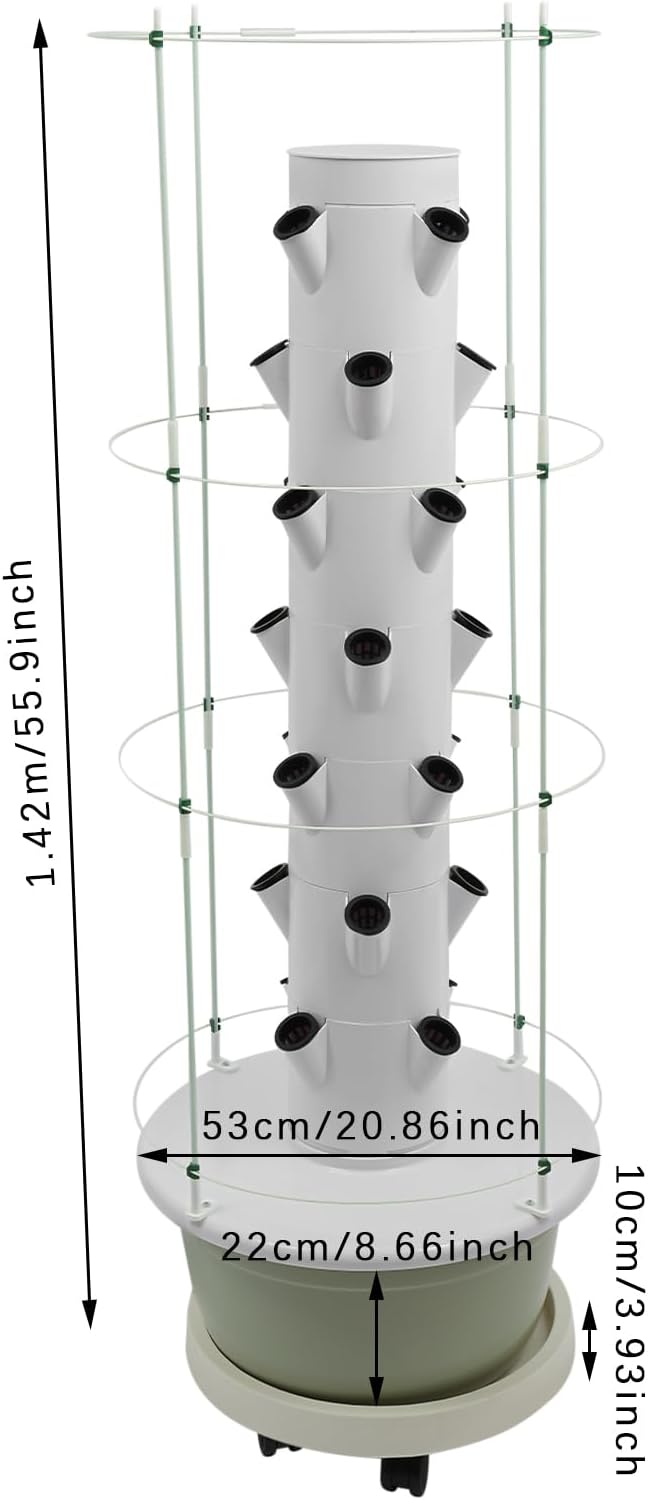 Hydroponics Growing System, 28-Plants Indoor Hydroponic Tower with Pump System, Timer, Climbing Trellis, Vertical Garden Planter with Wheels, Hydroponic Germination Kit for Gardening Lover