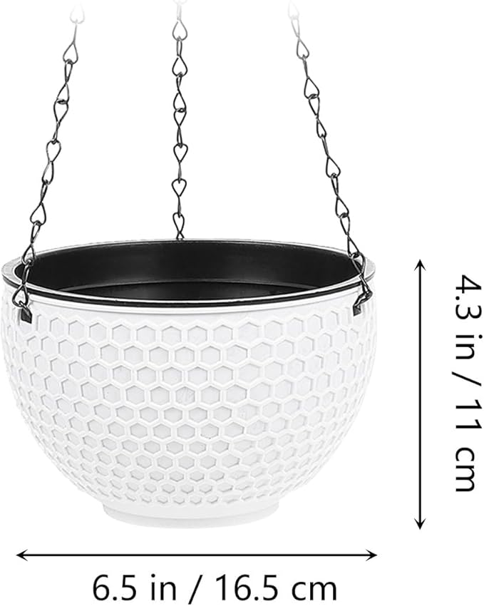 Hemoton 6.5 Inch Hanging Planter with Honeycomb Rattan Design Plastic Flower Pot for Indoor Outdoor Garden Balcony with Drainage Hole
