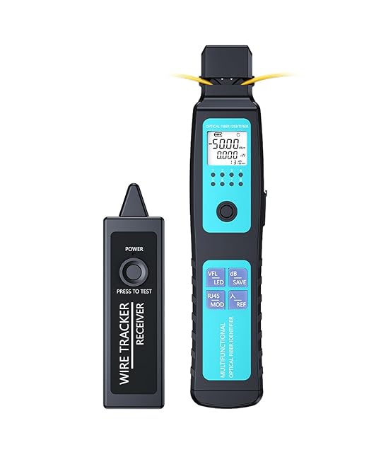 Buacoz Battery-Powered Fiber Optic Identifier Tool Power Meter -50-26dBm & Red Light & Cable Tracer, 5-in-1 Clamp for Single/Multi-Mode Fiber Direction Detection