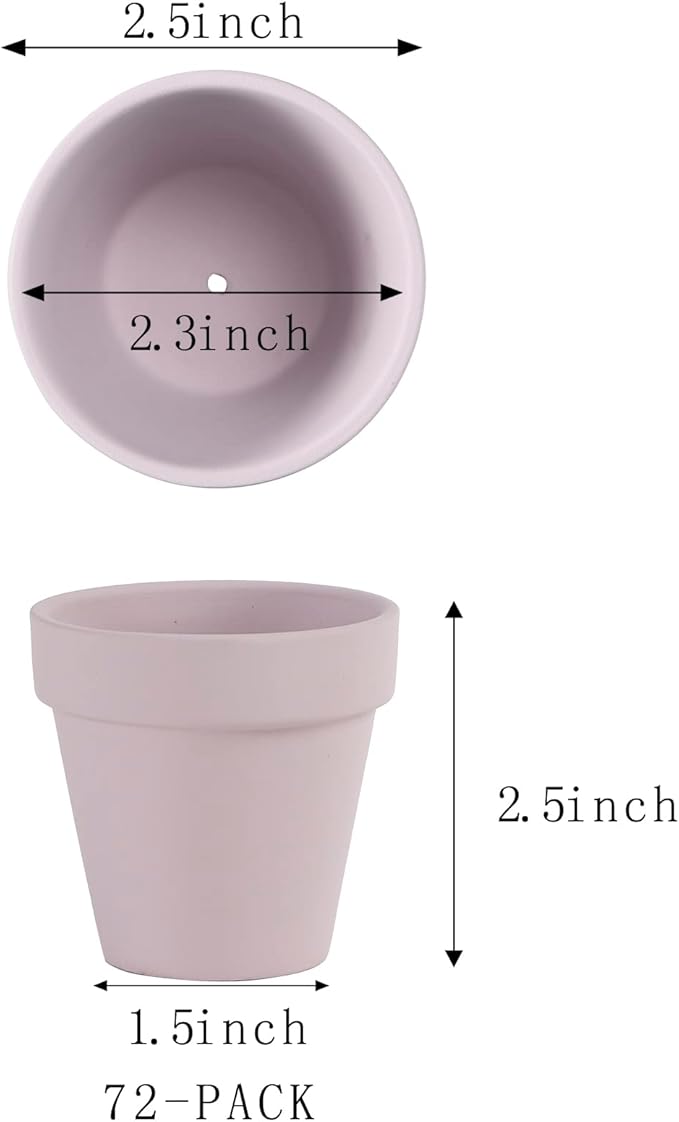 72 PCS Small Mini Pink Clay Pots with Drainage Holes, 2.5inch Terra Cotta Pot Clay Ceramic Pottery Planter, Succulent Nursery Pot/Cactus Plant Pot, for Indoor/Outdoor Plants, Crafts, Wedding Favor
