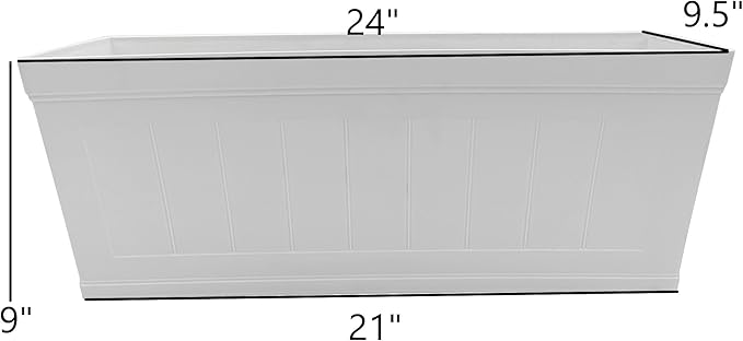 Classic Home and Garden Plastic Falmouth Deck Rail Window Box Planter with Drainage Holes, Starlight White Beadboard, 24 inches