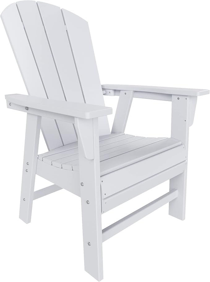WestinTrends Malibu 5 Piece Adirondack Patio Dining Set, All Weather Poly Lumber Outdoor Table and Chairs Furniture Set, 47" Trestle Round Dining Table and 4 Adirondack Dining Chair, White