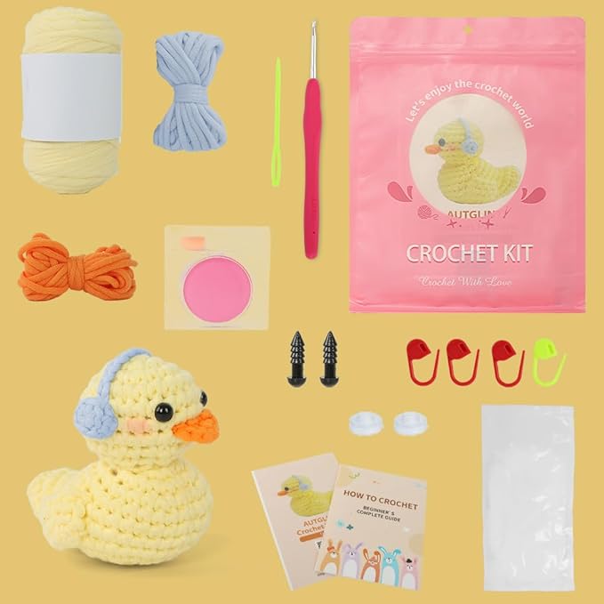 Duck Crochet Kit for Beginners - Complete Amigurumi Starter Set with Step-by-Step Video Tutorials | Easy-to-See Anti-Split Yarn & Pre-Started Magic Loop | Ideal Creative DIY Gift for Adults & Kids