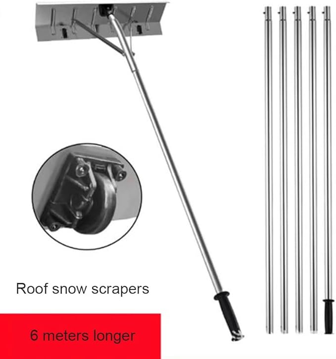 Adjustable Roof Snow Rake 4.9–20.5 Ft, Lightweight Aluminum Roof Snow Remover Tool, Long Reach Roof Rake for Snow Removal and Ice Dams
