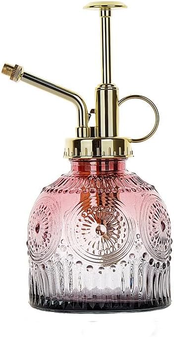 Glass Plant Mister Spray Bottle, 230ML Vintage Plant Spritzer, Succulent Watering Bottle Glass with Top Pump, Small Plants Sprayer Watering Can for Indoor Outdoor House(Red Gray)