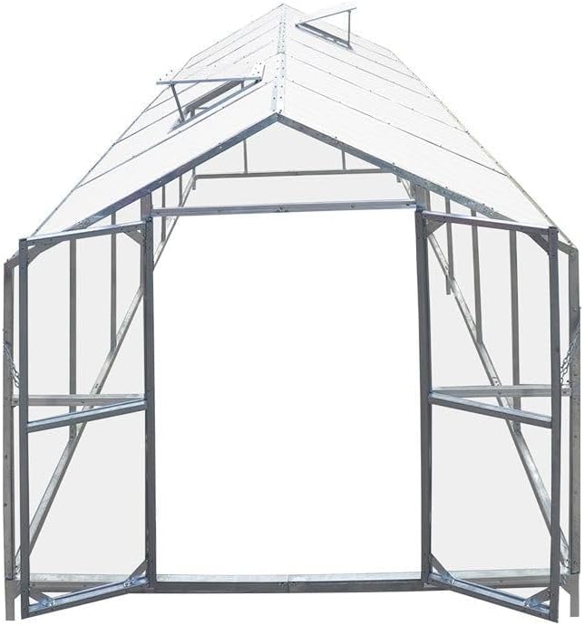 Expanded 8 x 20 Grow House with 4mm UV-Resistant Twin-Wall Polycarbonate Roof Transparent Hard Walls Galvanized Metal Frame Ground StabilizationBars