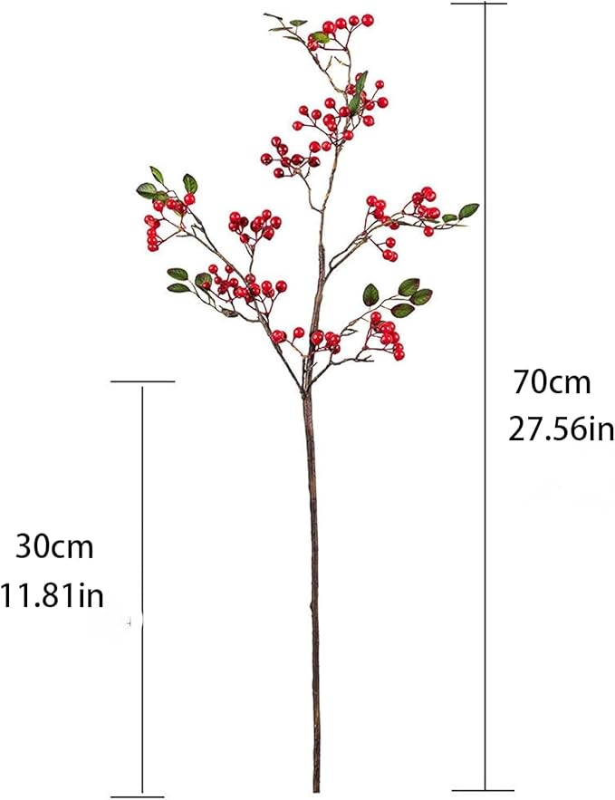 2-Pack 27.5 Inch Red Berry Stems,Artificial Red Branches, Bendable Faux Branches with Berry Stems for Home Decor, Weddings, Parties