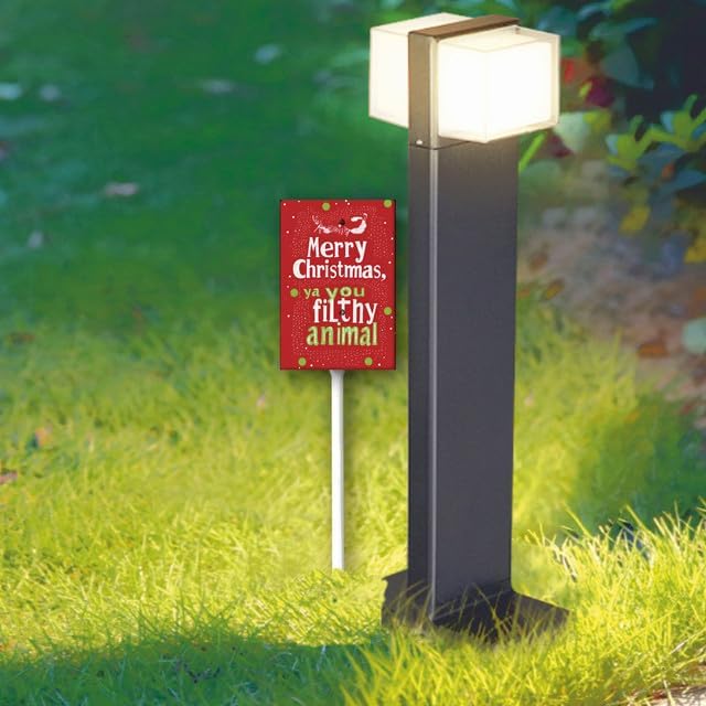 Uptell 7x8.8 Inch Merry Xmas Ya You Filthy Animal Garden Sign Winter House Yard Sign Porch Xmas Holiday Home Decorations Outdoor With Metal Stakes 12.8 Inch