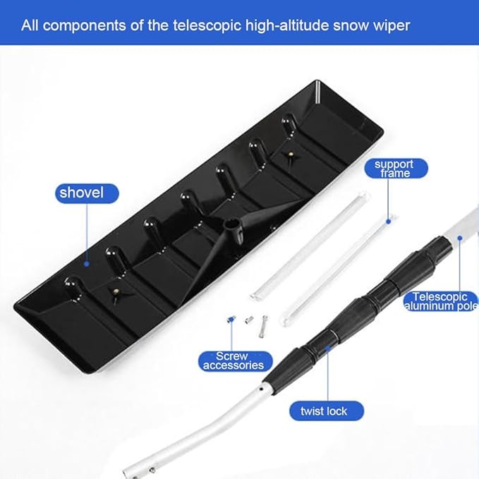 Telescopic Roof Snow Rake with Shovel Blade, Adjustable 2–6.4m Aluminum Pole, Support Frame & Screw Accessories, Long Reach Snow Removal Tool for Roof Clearing, Prevent Snow Buildup