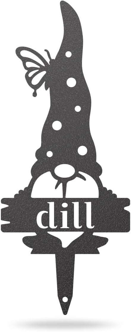 RealSteel Brand, Gnome Plant Markers for Outdoors, Garden Labels Metal Stake, Plant Tags, Garden Sign for Vegetables, Outdoor Decorations, Yard and Gardening Gift - Dill