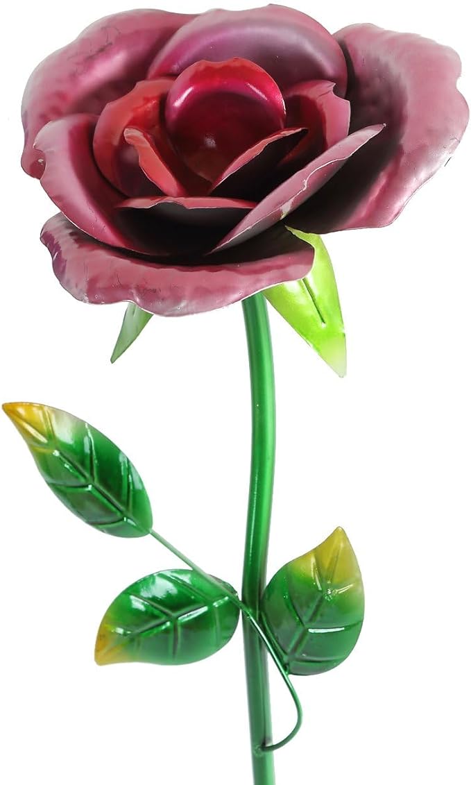 Voltogar 28.5" H Large Flower Stake Metal Decoration for Garden Set of 4, Plant Pick Art Ornaments Waterproof Stake for Lawn Porch Pathway Patio Flower Bed, Yard Outdoor Ornaments(Red & Purple & Blue)