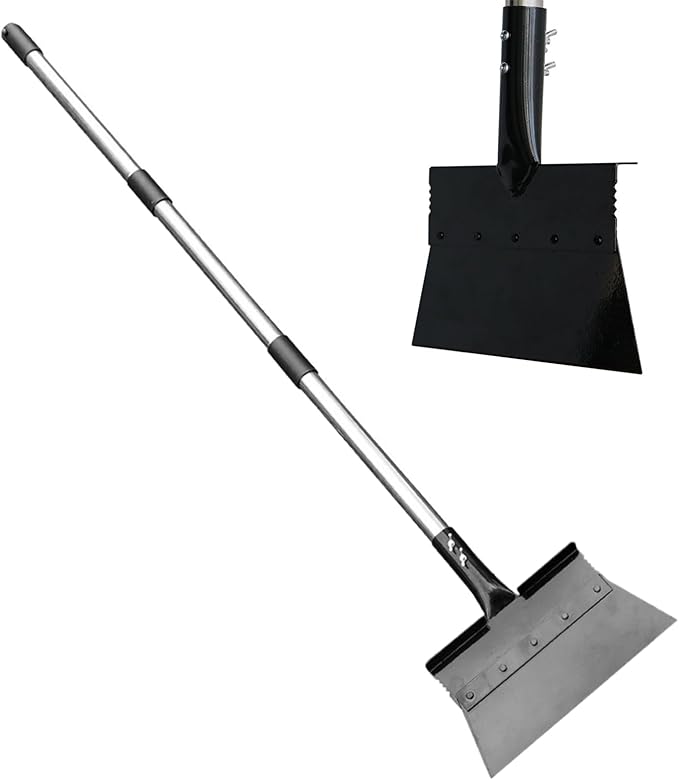 Multi-Purpose Snow Shovel - Flat Ice Scraper, Adjustable Handle Heavy Duty Outdoor SnowRemoval Tool | Garden Floor Scraper, Lawn Edging and Cleaning Portable Winter for Driveway, Sidewalk