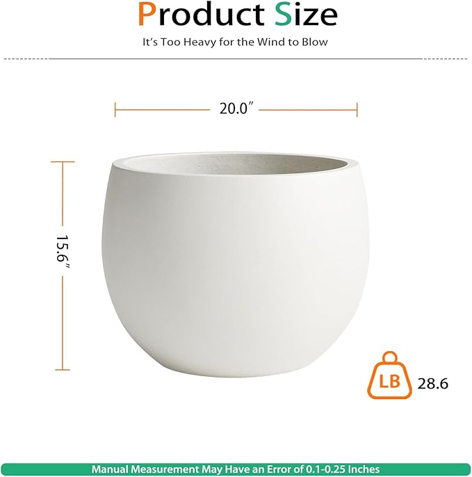 Heyzier Ball Concrete Planter Outdoor Indoor, Large Tall Cement Plant Pots for Trees Flowers (White, 20 inch)