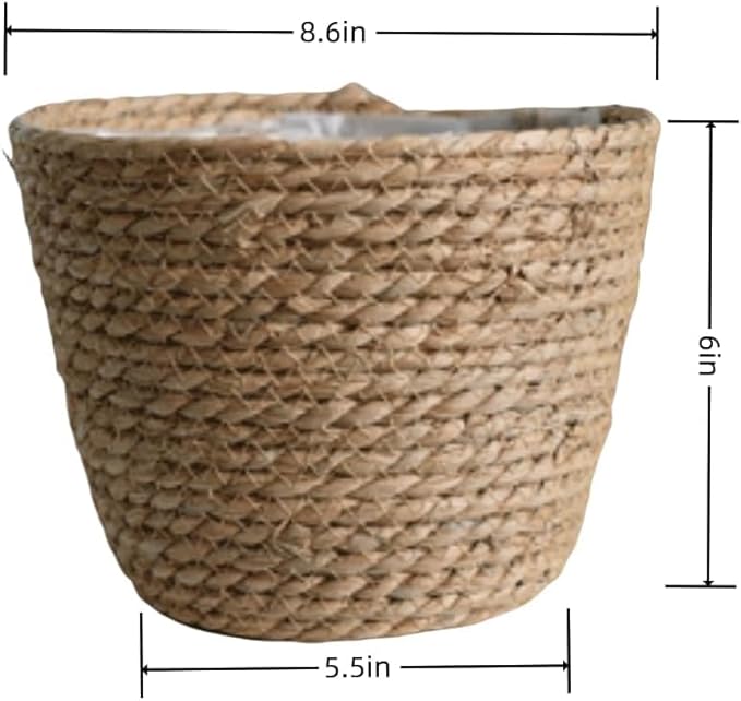Seagrass Planter Basket Set With Plastic Lining Woven Storage Basket 7x6 In Indoor And Outdoor Plant Flowerpot Baskets Are Very Suitable For Flowerpot Covers. Natural Plant Containers (Large)