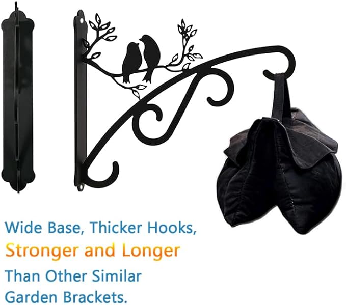 Qktxktzy Heavy Duty Outdoor Hanging Plants Brackets, Plant Hangers with Wall Mounted Solid Steel Indoor Hooks, Basket Lantern/Light/Bird Feeder, Pack of 2 Garden Gifts Black (8 inch Black)